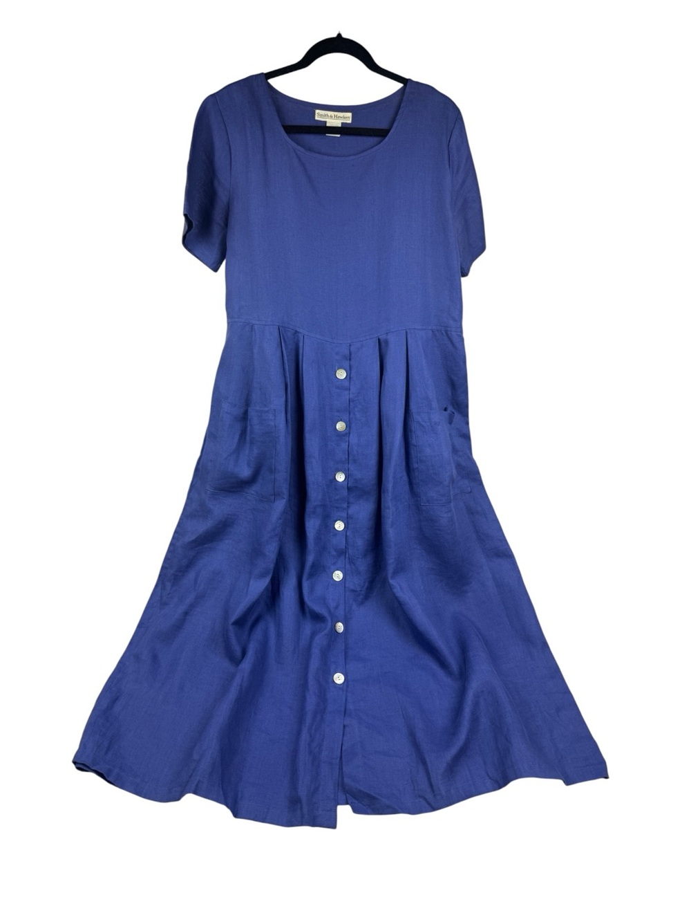 Vtg Smith & Hawken blue/purple button-down linen dress Made in USA sz L